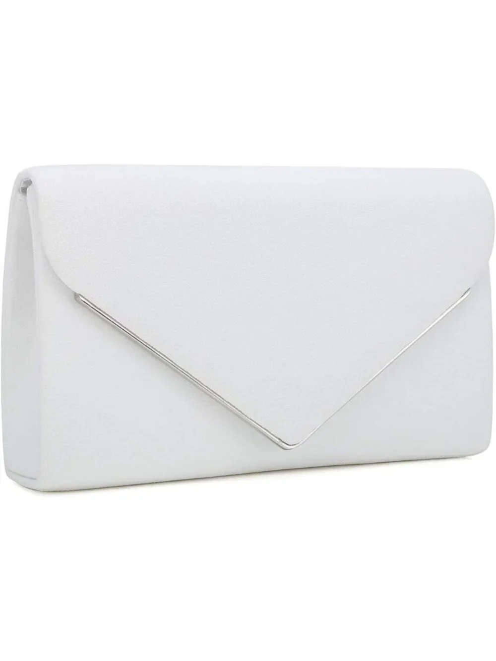 👜 Women's White Faux Suede Clutch Bag Elegant Metal Binding Evening Purse